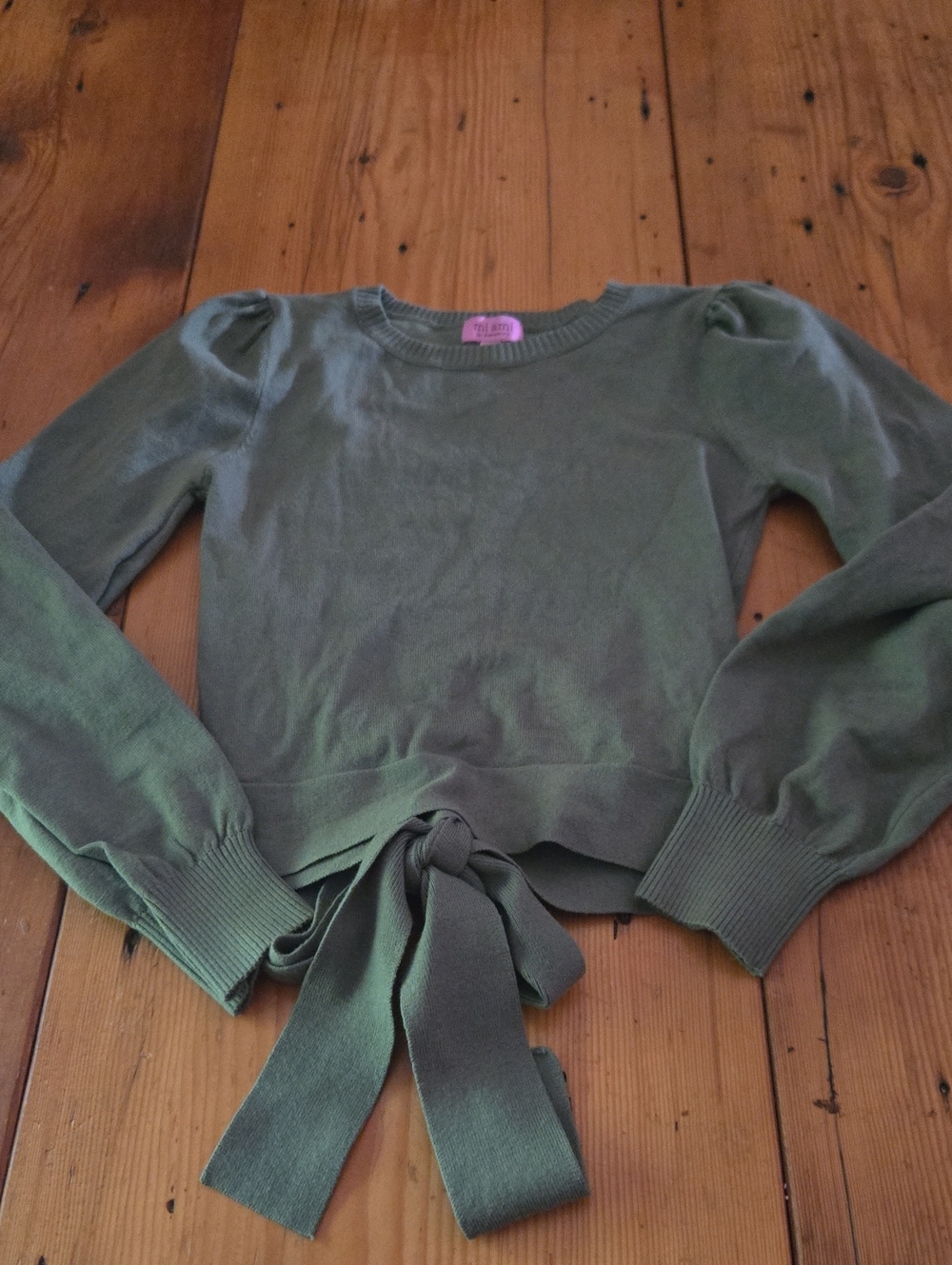 miami  Green Tie-Waist Crew Sweater Sz Xs